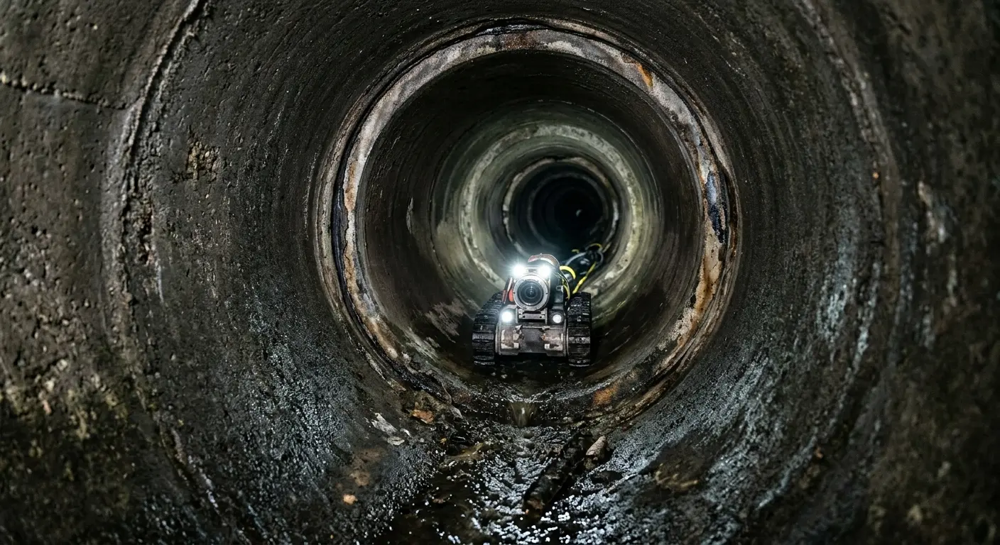 Robotic sewer camera inspecting pipe interior for Drain Snake Service in East Cleveland